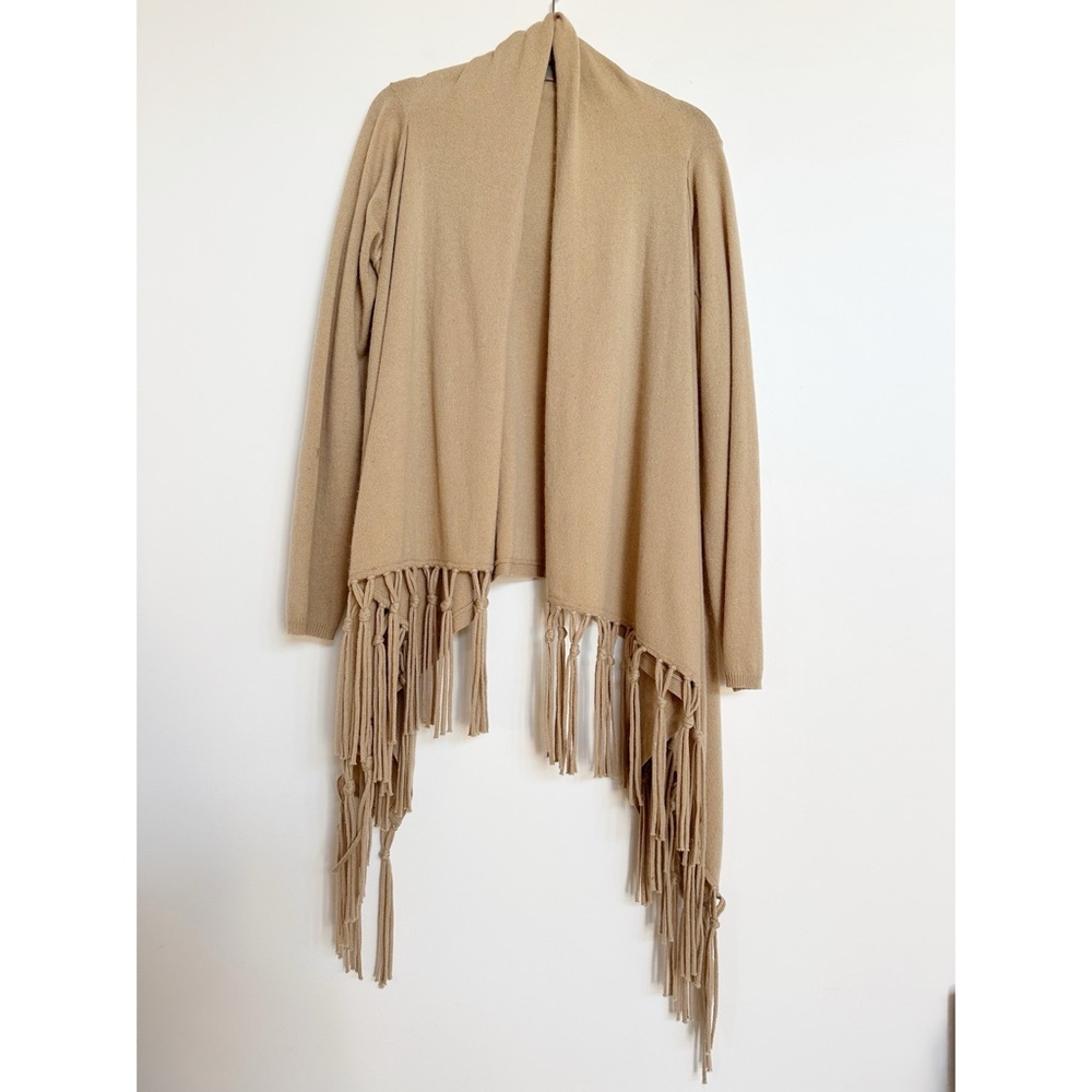 Ply Cashmere Fringe Cardigan Sweater Size Small